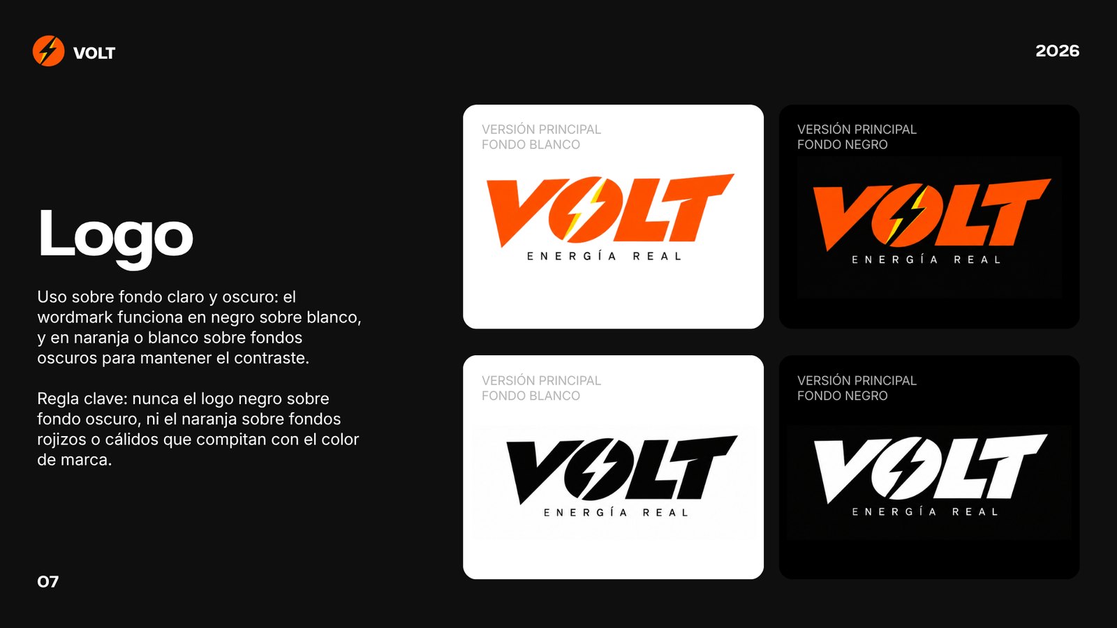 Guía de marca VOLT, página 8: Logo sobre fondos