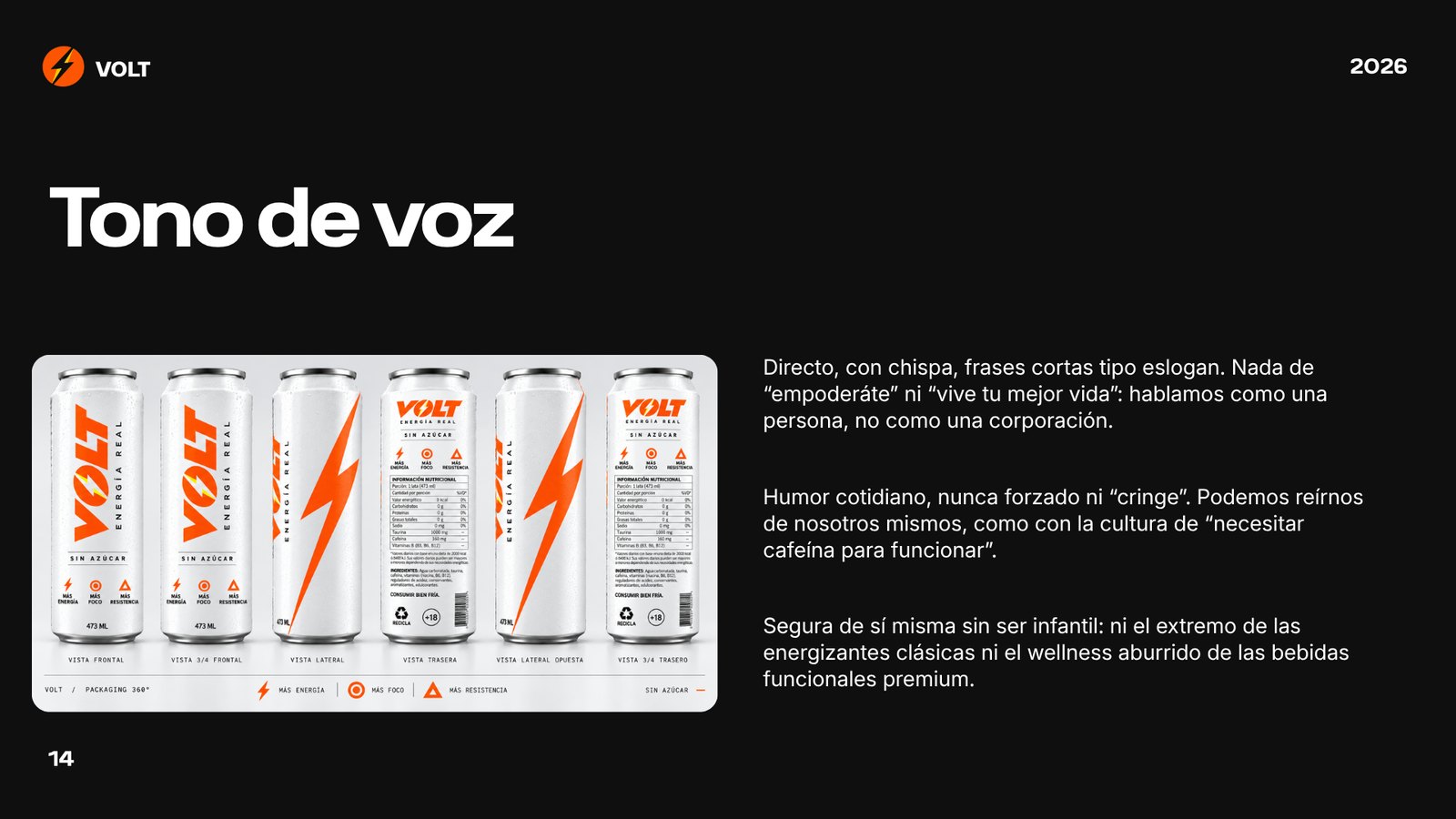 Guía de marca VOLT, página 15: Tono de voz