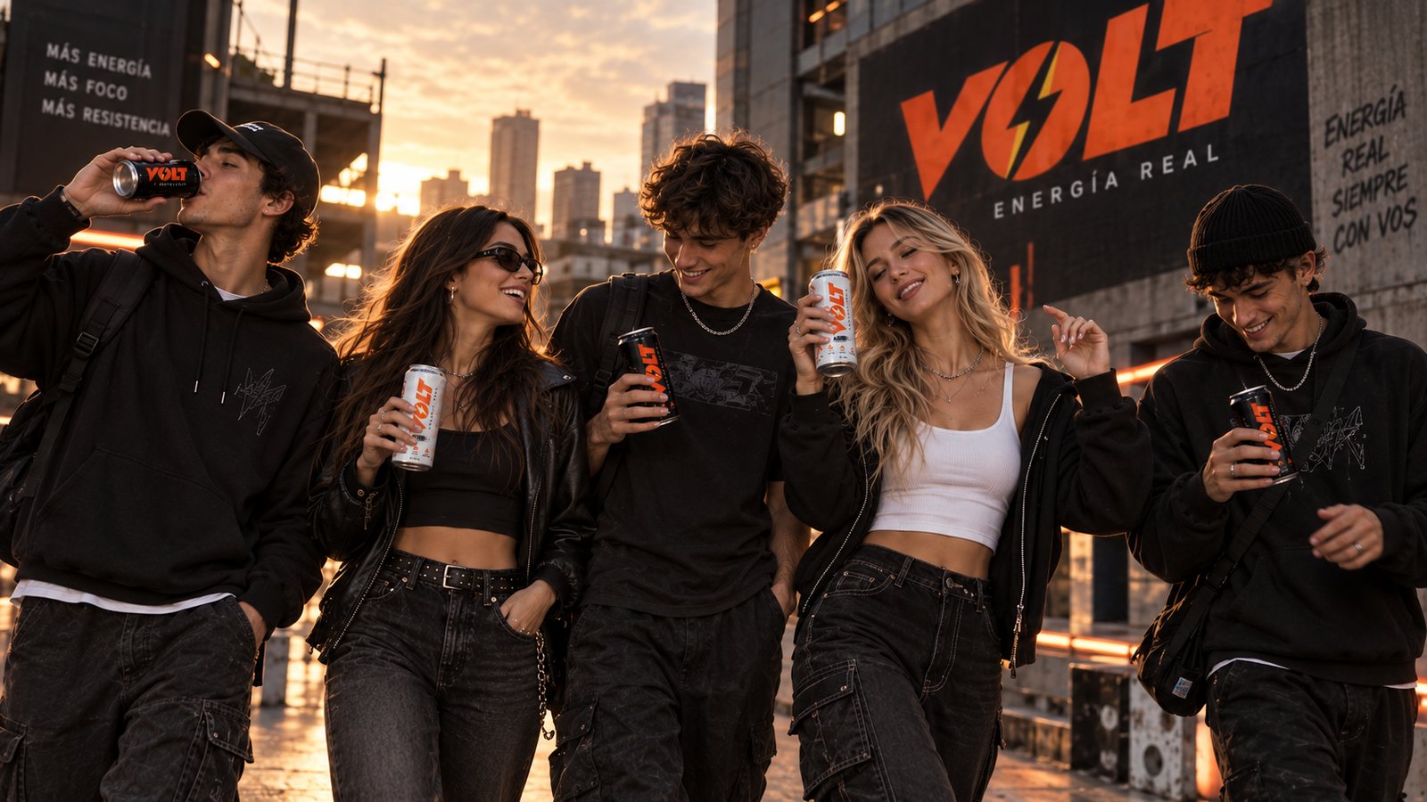 Grupo de amigos con latas VOLT