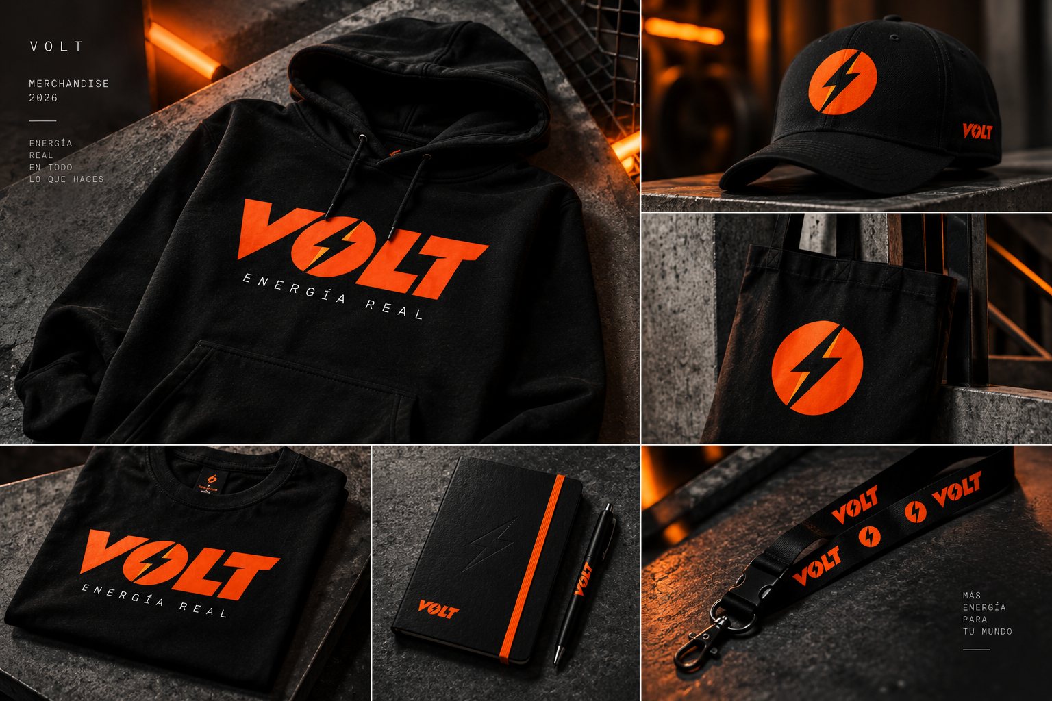 Merchandising: buzo, gorra, tote, remera, libreta y lanyard